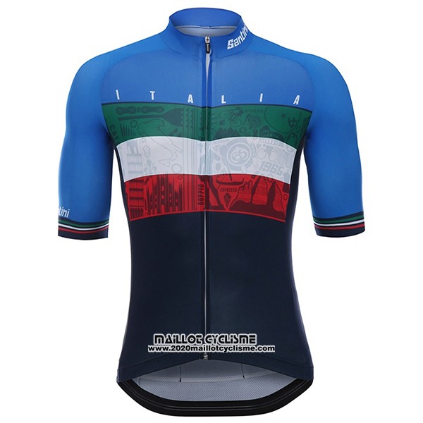 2017 Maillot Ciclismo Italie Noir et Bleu Manches Courtes et Cuissard